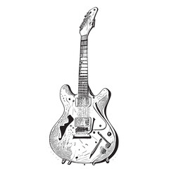 Electric guitar vintage sketch, hand drawn in doodle style Vector illustration