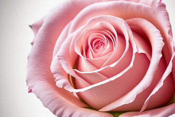 Cute pink rose frontal in close up on a white background. Generative AI