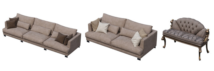sofa isolate on a transparent background, interior furniture, 3D illustration, cg render