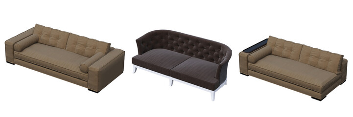 sofa isolate on a transparent background, interior furniture, 3D illustration, cg render