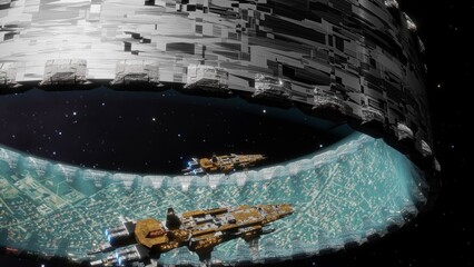 3D illustration of a space station with its own vegetation.