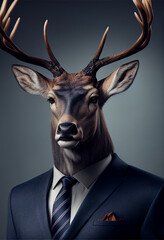 Portrait of a deer in a business suit. AI generated