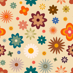 Fototapeta na wymiar Retro Vintage pattern with flowers in 60s style . Vector illustration