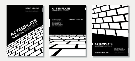 3 sets Of Black & White Abstract Bricks with Abstract background design, modern cover template design,  patterns vector illustration.