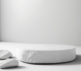 White stone pedestal in stage for product display presentation. A minimalistic natural showcase