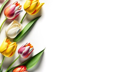 Spring coloful flowers Tulips, isolated on white. Wallpaper, invitations,cards, generative ai