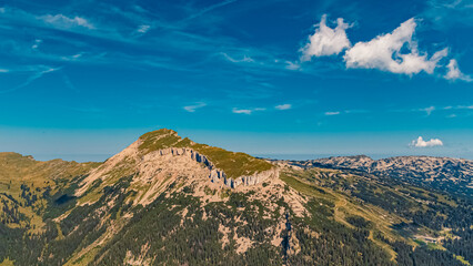 Beautiful alpine summer view with the Ifen summit seen from the famous Walmendinger Horn summit, Kleinwalsertal valley, Mittelberg, Vorarlberg, Austria