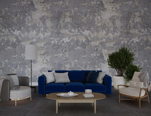 Room with blue sofa
