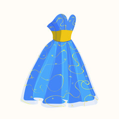 Blue party dress. Fashion Holiday festive gown vector cartoon illustration