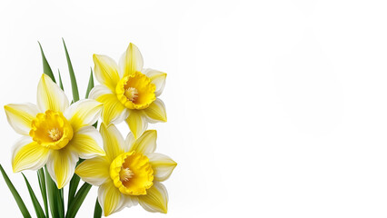 Spring Narcissus flowers isolated on white. Daffodils, wallpaper, invitations,cards, generative ai
