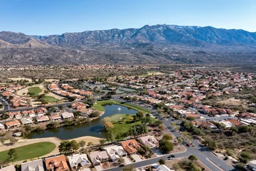 Acrylglasbilder Arizona Desert Residential Community with Catalina Mountains  © pics721