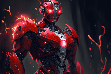 Fototapeta premium Robot in red drawing. Generative AI