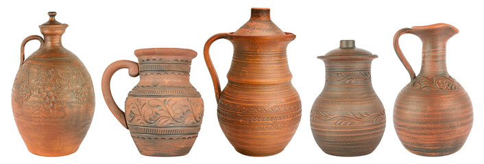Set ceramic jugs isolated on white