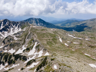 Fototapeta na wymiar Aerial view of Pirin Mountain near Muratov peak, Bulgaria