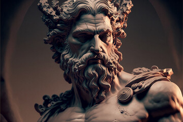 Bust of the god Zeus. Ancient Greek mythology. Antique sculpture. created with ai - obrazy, fototapety, plakaty