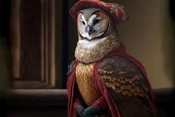Fotobehang Created with Generative AI technology. portrait of a owl in renaissance clothing © RealPeopleStudio