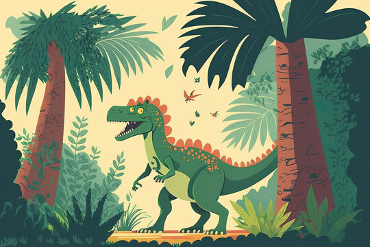 school related horizontal dinosaur illustration. Generative AI © 2ragon