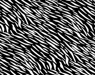 Full Seamless Zebra Tiger Pattern Textile Texture Print. Worn Vector Background. Black white design for interior, clothes, bed linen, fabric, cover, wallpaper, fashion.