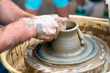 Creating pottery and ceramics at famous Thrapsano pottery village, Heraklion Crete, Greece.