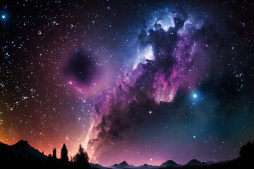 Naklejka premium the northern lights Night star fall, violet starry reflection, planet flares, and nebulas in the universe. Generative AI