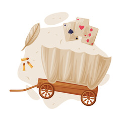 Wagon, Cards and Bullets as Wild West Object Vector Composition