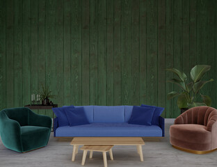 Sofa in a room with blue sofa and armchairs