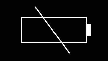 4K Animated Digital red low battery icon on black transparent Loop background. Electric vehicle charging. Flashing low battery, includes alpha version. Transparent background.