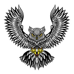 Colorful beauty of wonderful Flying owl flapping its wings design for logo or commercial illustration 
