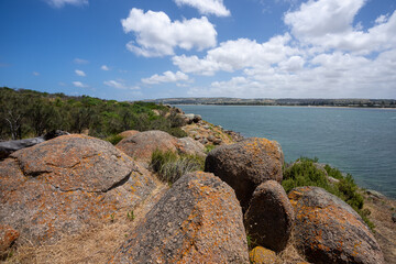 View of Granite Island rocks at Victor Harbor in South Australia
