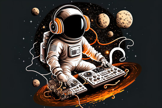 DJ image of an astronaut playing. Generative AI