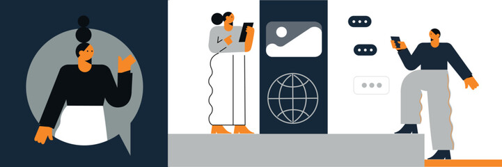 Technology future concept. Vector people flat illustration. Ideal for social media and business presentations, user interface, UX, graphic and web design, apps and interfaces. EPS 10