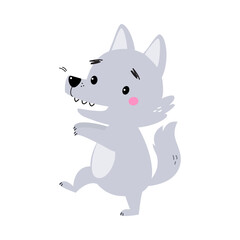 Cute Little Wolf Cub with Grey Coat Walking Vector Illustration