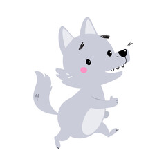 Cute Little Wolf Cub with Grey Coat Running Vector Illustration