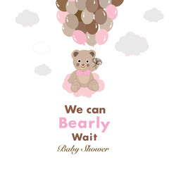 Teddy bear holding pink clouds baby shower