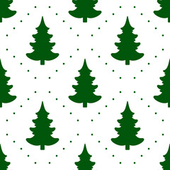 Seamless vector. Fir-tree background. New Year motif. Christmas tree ornament. Holidays wallpaper. Winter pine trees illustration. Xmas image. Pines pattern. Floral backdrop. Textile print.
