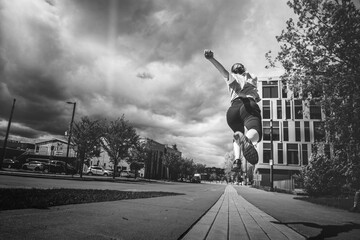 Group of young adult performing modern dance in the city, dynamic, Saguenay, Quebec, Canada