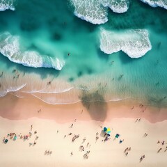 Top View Of Beach With Vacationers