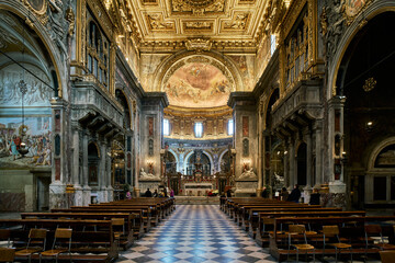 The central nave of the  Basilica della Santissima Annunziata baroque and renaissance styled church...