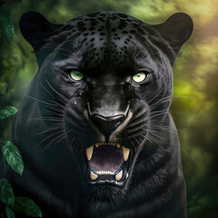 Majestic ferocious Panther in the jungle, portrait generated art