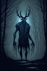 Fototapeta premium Wendigo, monster or demon. Mythological creature or spirit of the forest. Generative AI.