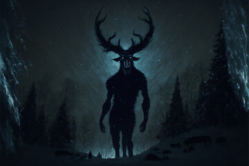 Obraz na płótnie Canvas Wendigo, monster or demon. Mythological creature or spirit of the forest. Generative AI.