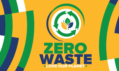 Zero Waste. Ecology poster. Refuse and Reduce. To Reuse and Recycle. Green January for environment. Eco friendly lifestyle. Save the planet. No plastic, only eco bag. Vector illustration