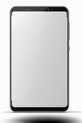Studioaufnahme von einen smartphone mit leeren, weißen Display als Platzhalter auf weißen Hintergrund