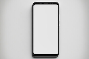 Studioaufnahme von einen smartphone mit leeren, weißen Display als Platzhalter auf weißen Hintergrund