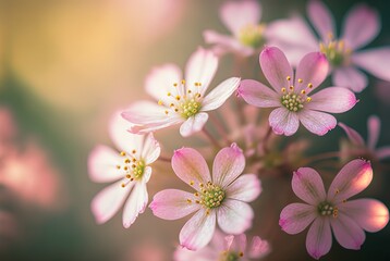 Fototapeta na wymiar illustration of pink flower bouquet with soft light and foggy filter look it dreamy fairytale and romantic, ideal for spring season background or wallpaper