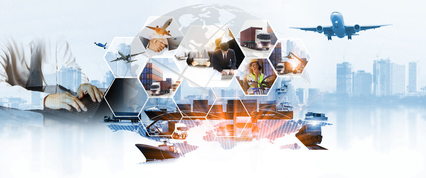 Business of  the world  logistic network distribution or transportation Industry or shipping business, Container Cargo  shipment , truck delivery, airplane , import export Concept