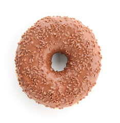 Tasty chocolate donut on white background