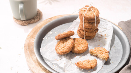 Breakfast concept with baked butter cookies