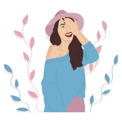The girl in the hat. Vector illustration in a flat style.