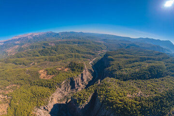 Panorama aerial top view landscape Tazi Canyon in Manavgat, Antalya, Turkey